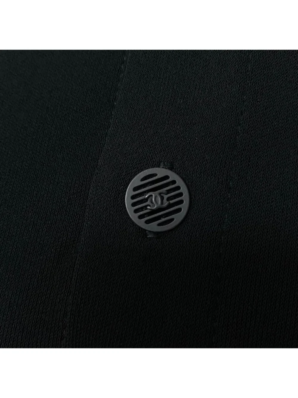 Chanel Ch1 Short Sleeve Knit Sweater CC Logo Button 36 Black 100% Rayon